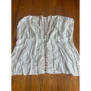 Elan Cover Up‎ Womens Large White Viscose Crochet Lace Tie Waist Bohemian Summer